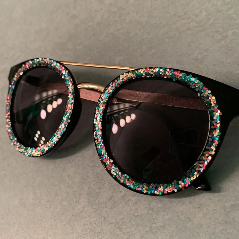 Cat-Eye Glasses with Glitter & Gold Trim - Picture 2 of 3